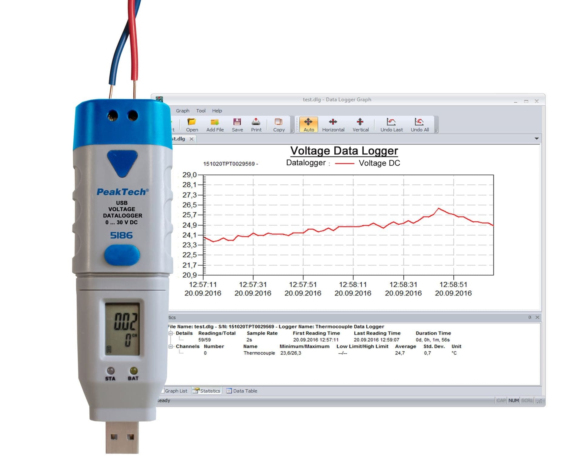 P 5186 - USB-Datenlogger ~ 0 ... 30V DC ~ 32000 Punkte" - MELTEC GmbH