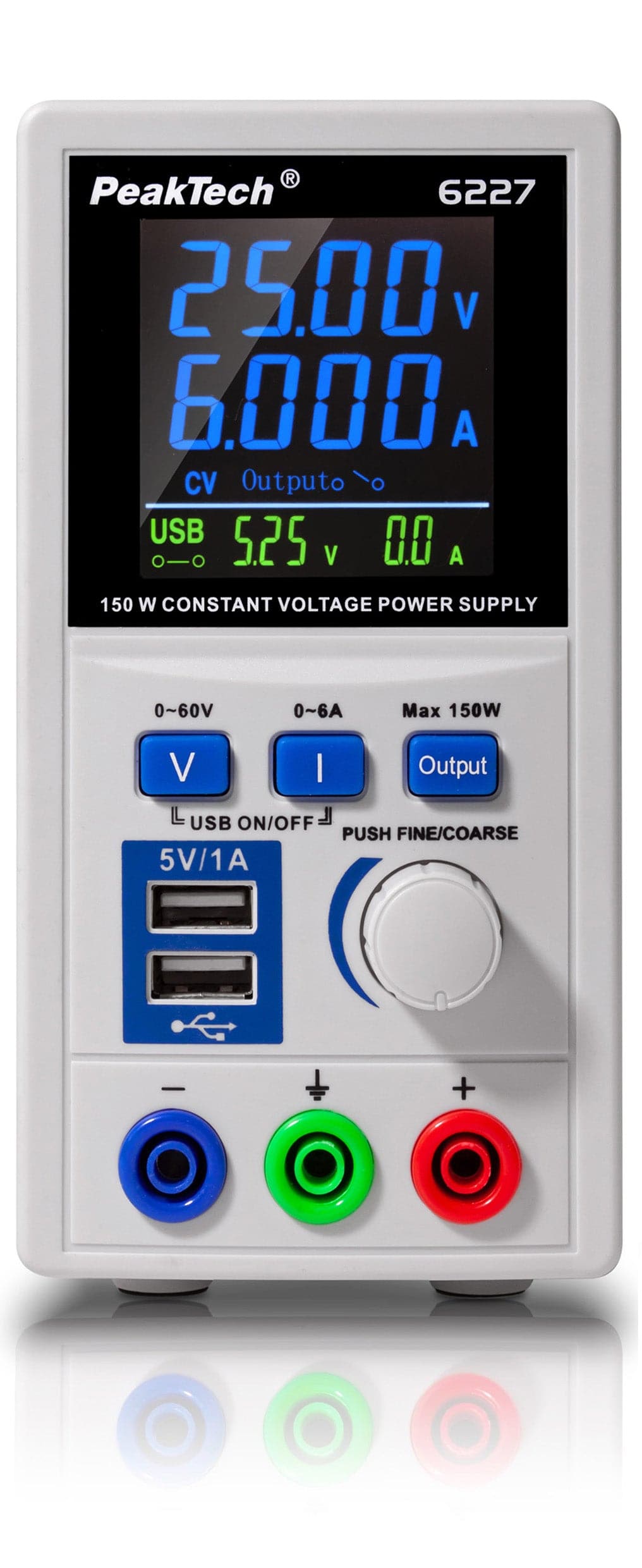 P 6227 - DC-Netzteil 0-60 V / 0-6 A mit 2 x USB - MELTEC GmbH