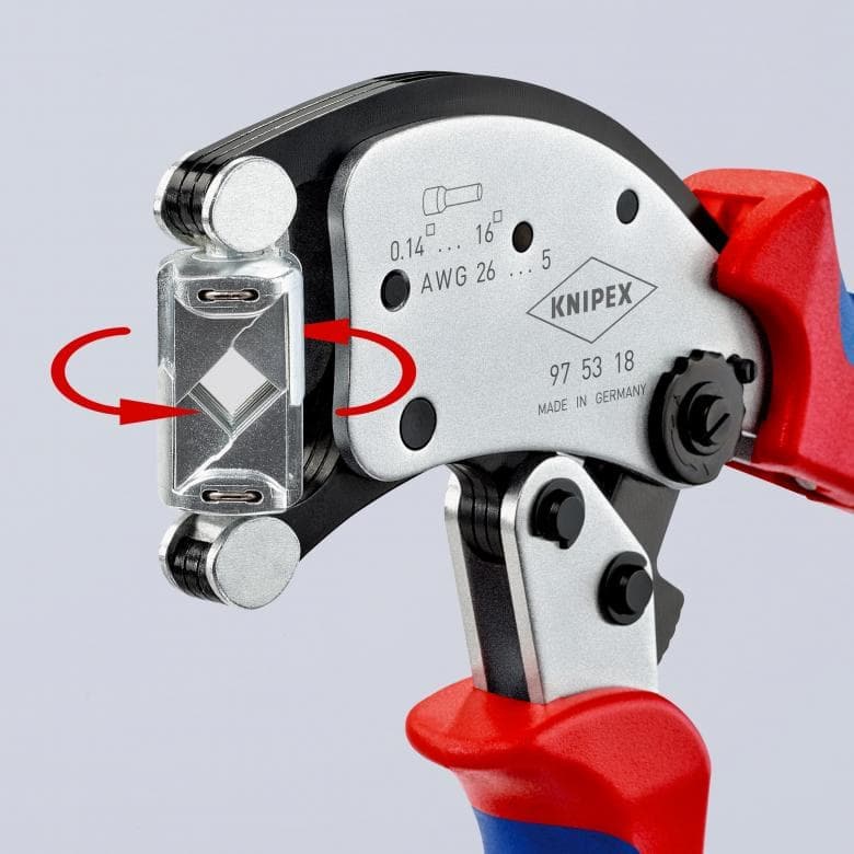 KNIPEX Twistor®16 Selbsteinstellende Crimpzange für Aderendhülsen Mit drehbarem Crimpkopf - MELTEC GmbH